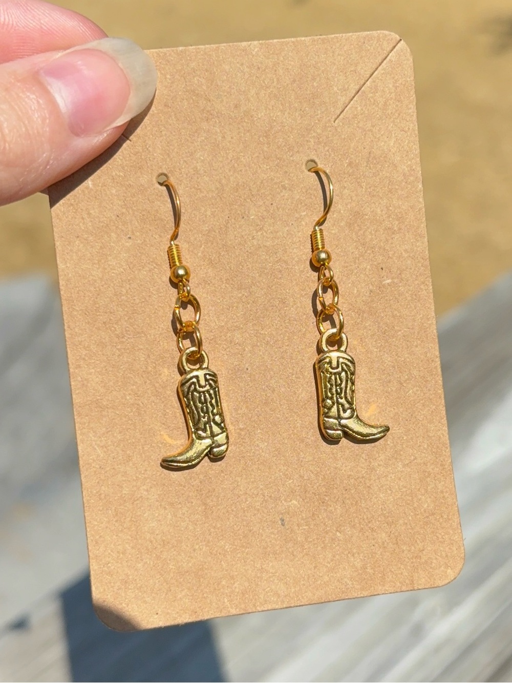Gold Cowboy Boot Dangle Earrings